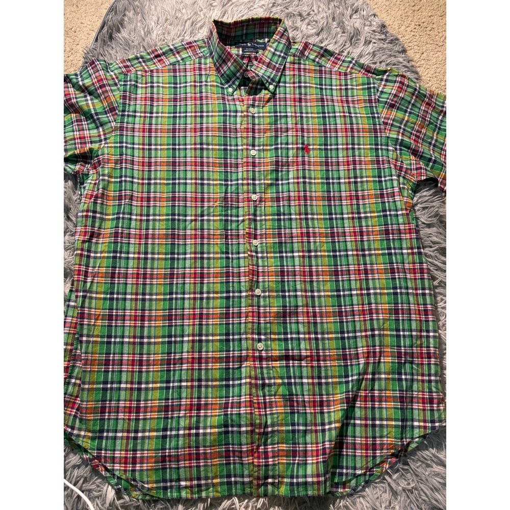 Polo Ralph Lauren Blake Plaid Button Down Shirt Green Red Yellow Cotton Size L